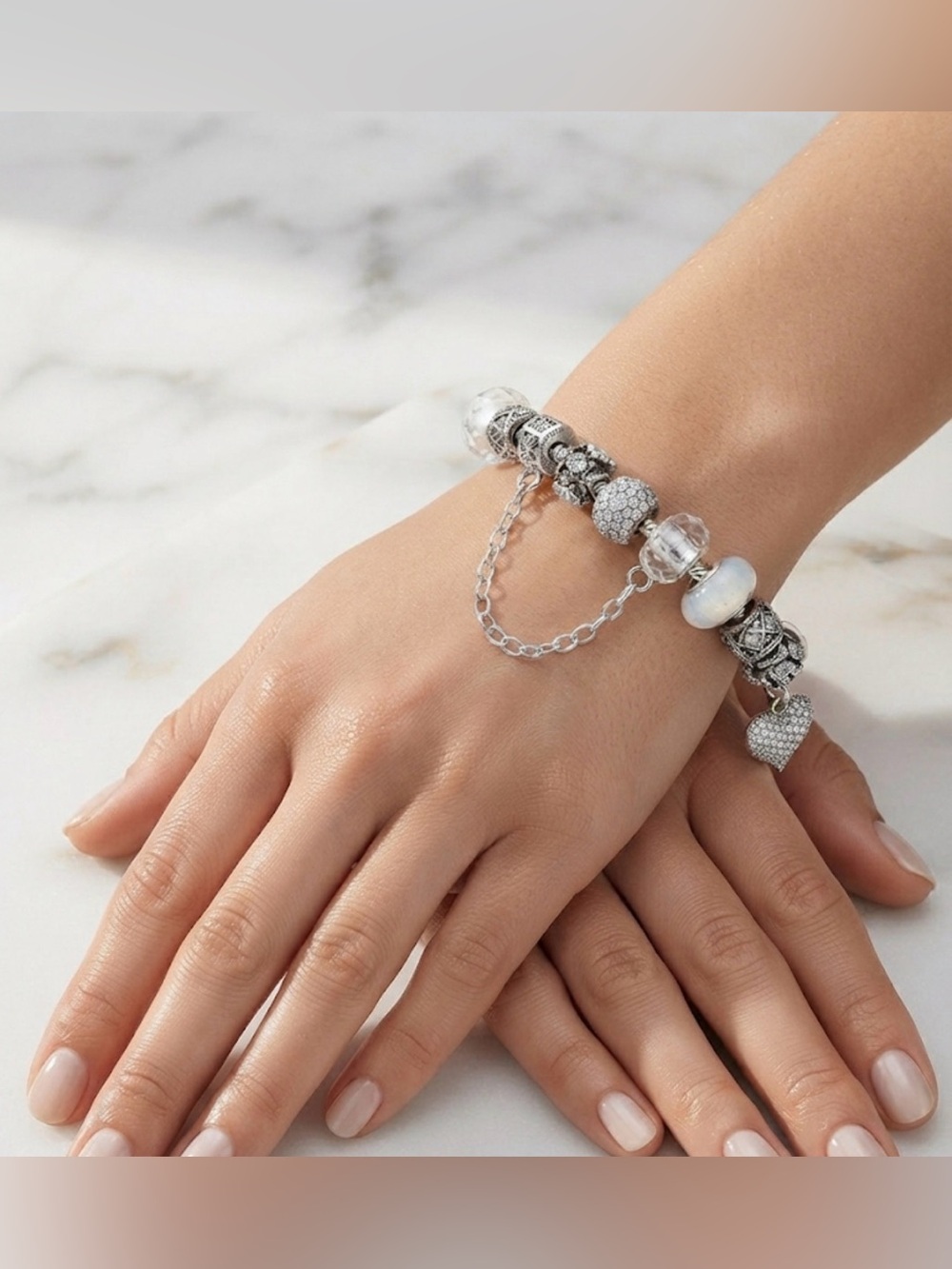 Silver Charm Bracelet Crystal Lock Pandora Style